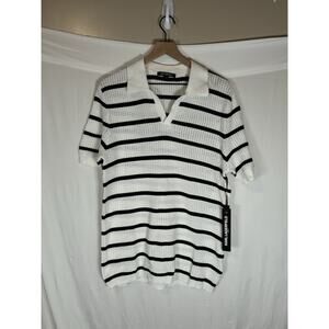 Karl Lagerfeld Paris Knit Polo NWT Medium Striped Resort Beach Shirt Coastal